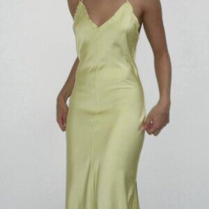 Local European RAW EDGE SATIN CAMI DRESS - CHARTREUSE Size: S